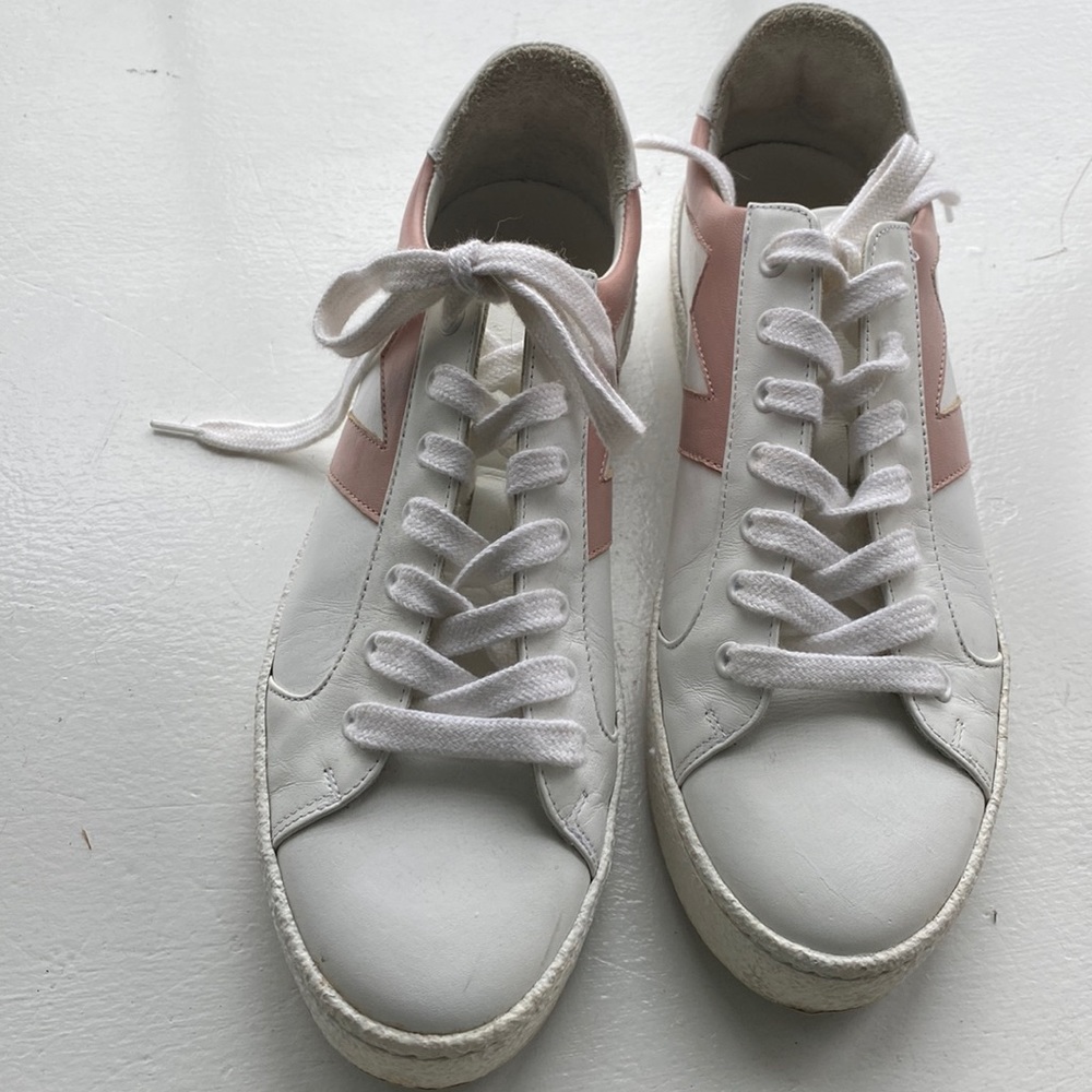 Maje Frenchy Rose Pale White Pink Leather Sneaker 40